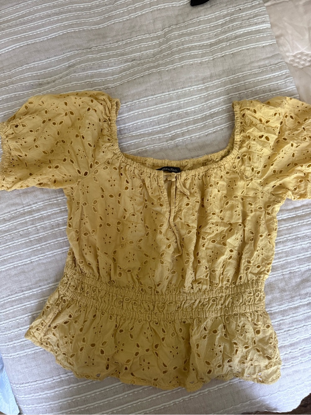 Abercrombie & Fitch Yellow Eyelet Peplum Blouse